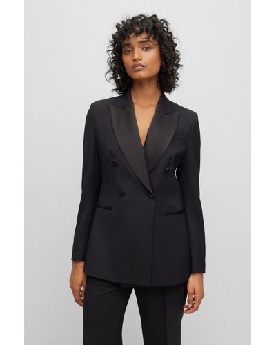 BOSS Slim-fit Tuxedo Jacket In Wool-blend Twill - Black