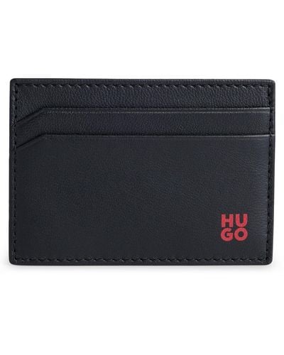 HUGO Nappa-leather Card Holder With Stacked Logo - Black