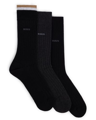 BOSS Three-pack Of Regular-length Cotton-blend Socks - Black