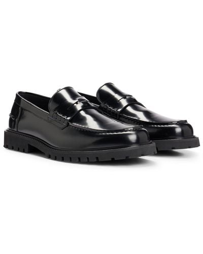 BOSS by HUGO BOSS Leather Moccasins With Branded Penny Trim - Black