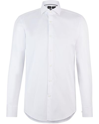 BOSS Slim-fit Overhemd In Gemakkelijk Te Strijken Popeline Van Een Katoenmix - Wit