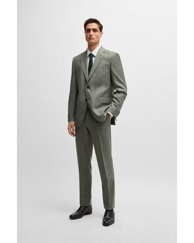 BOSS Regular-fit Suit In Micro-patterned Virgin Wool - Green