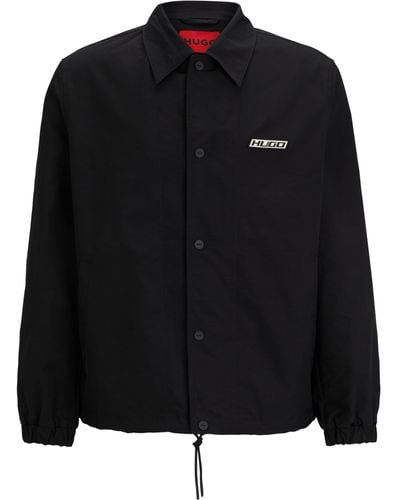HUGO Wasserabweisende Trainer-Jacke mit Logo-Aufnäher - Schwarz