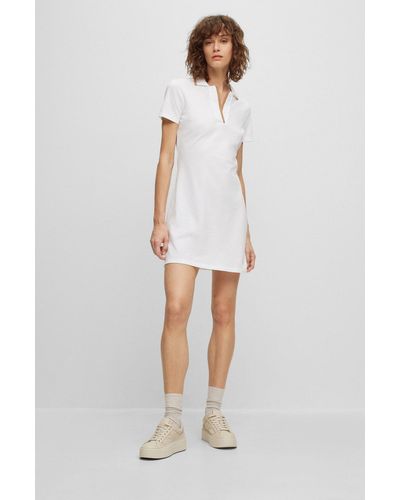 BOSS Stretch-cotton Dress With Johnny Collar - White