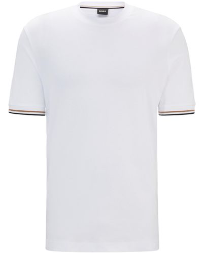 BOSS T-shirt Van Katoenen Jersey Met Kenmerkend Gestreepte Boorden - Wit