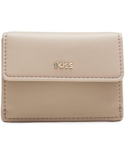 BOSS Faux-leather Card Holder With Zipped Coin Pocket - Natural