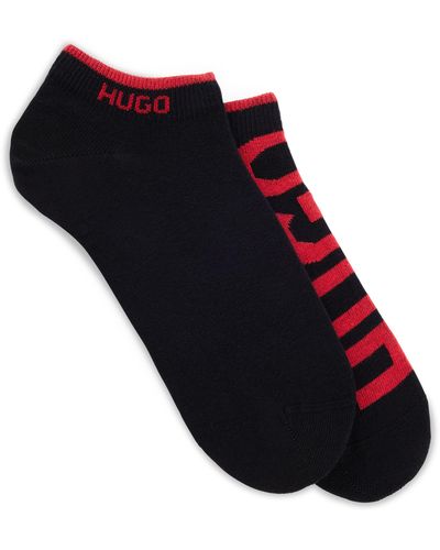 HUGO Lot de deux paires de chaussettes basses en coton mélangé à logos - Noir