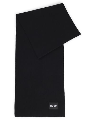 HUGO Strickschal aus Baumwolle mit Logo-Labels - Schwarz