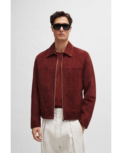 BOSS Regular-fit Jacket In Suede - Red