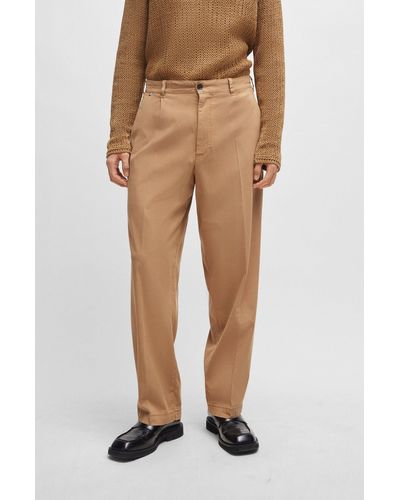 BOSS Relaxed-fit Pants With Pleat Front - Brown