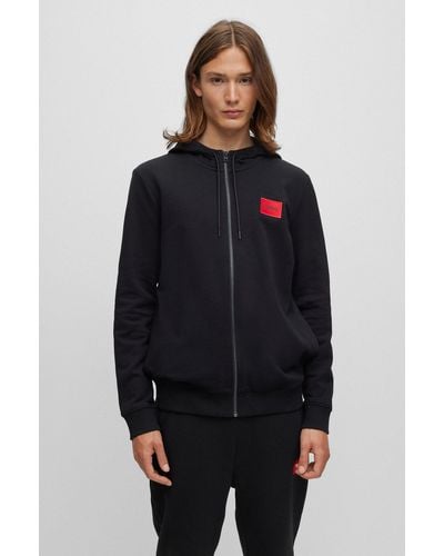 HUGO Regular-fit Hoodie In French Terry With Logo Label - Black