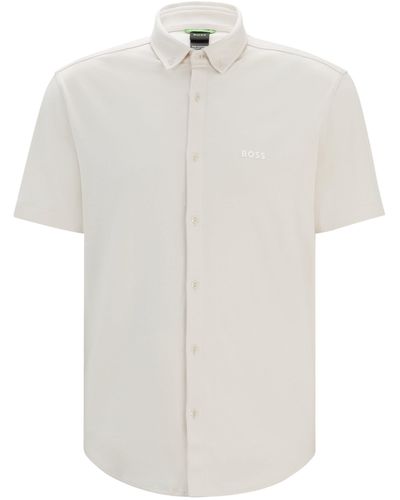 BOSS Regular-Fit Hemd aus gestrickter knitterfreier Baumwolle - Weiß