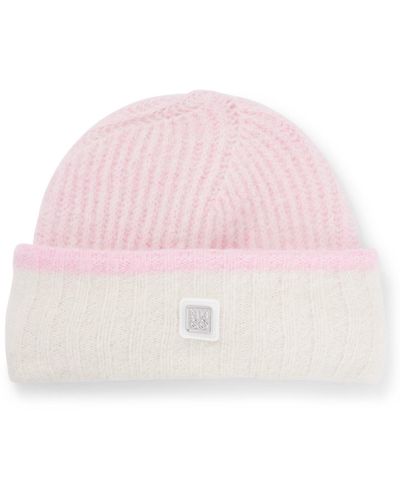 HUGO Colour-block Beanie Hat With Stacked-logo Trim - Pink
