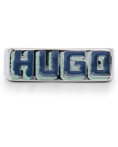 HUGO Steel Ring With Seasonal Logo - Blue