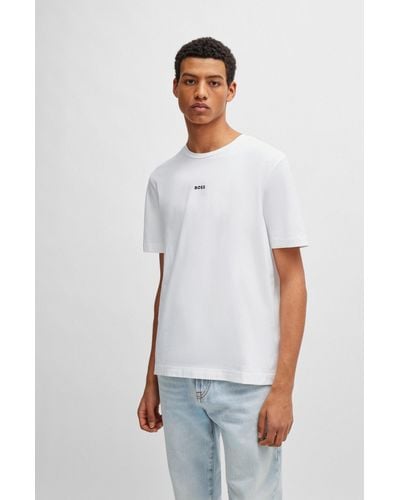BOSS T-shirt Relaxed Fit en coton stretch, à logo imprimé - Blanc