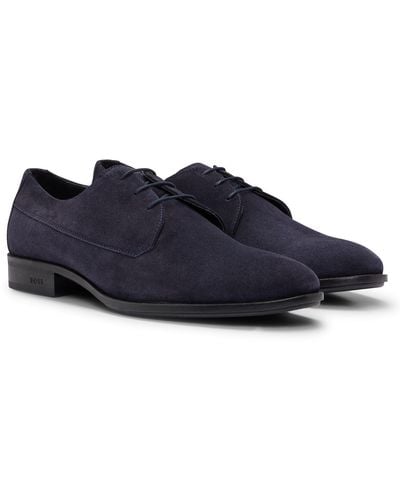 BOSS Suede Derby Shoes With Removable Padded Insole - Blue