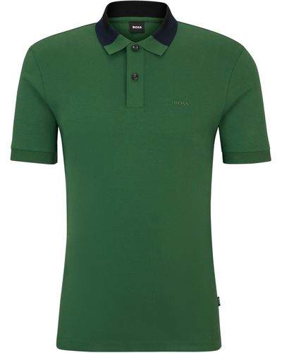 BOSS Slim-Fit Poloshirt aus Interlock-Baumwolle mit Colour-Blocking am Kragen - Grün