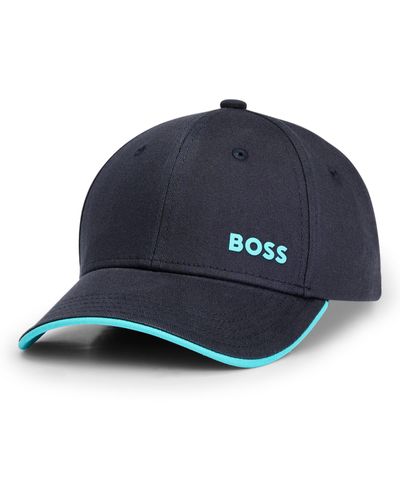 BOSS Casquette en twill de coton avec logo imprimé - Bleu