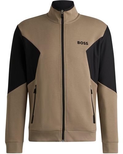 BOSS Cotton-blend Zip-up Sweatshirt With 3d-moulded Logo - Brown