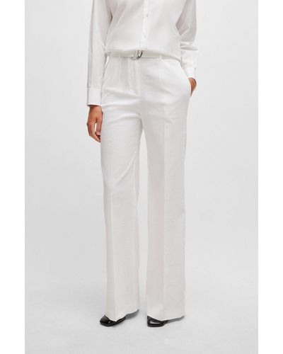 BOSS Relaxed-fit Trousers In A Linen Blend - White