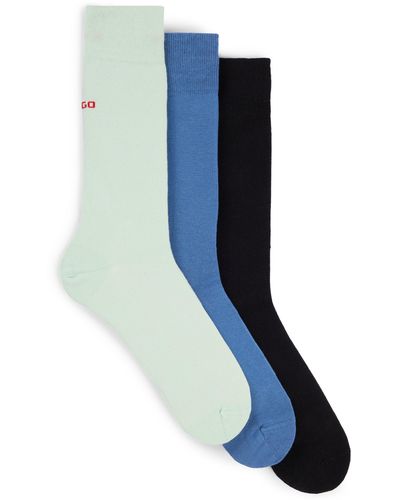 HUGO Mittelhohe Socken aus elastischem Baumwoll-Mix im Dreier-Pack - Blau