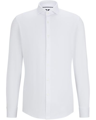 BOSS Slim-fit Overhemd Van Gestructureerde Performance-stretch Jersey - Wit
