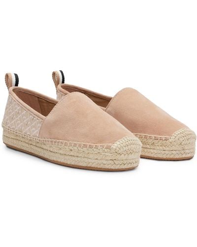 BOSS Suede Slip-on Espadrilles With Embroidered Monograms - Pink