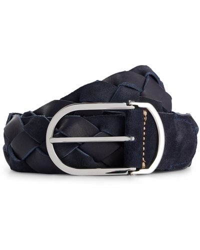 BOSS Woven-suede Belt With Silver-tone Buckle - Blue