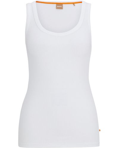 BOSS Slim-fit Onderhemd Van Stretchkatoen Met Ribstructuur - Wit