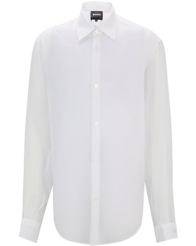 BOSS Regular-Fit Hemd aus softem Organza mit Kentkragen - Weiß