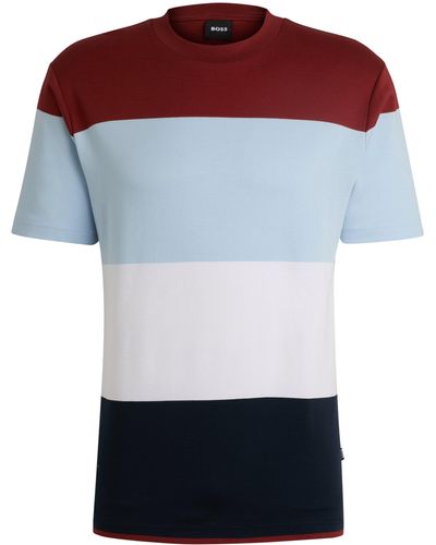 BOSS T-shirt Van Interlocked Katoen Met Blokstrepen - Meerkleurig