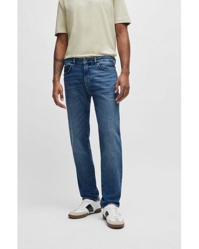 BOSS Regular-fit Jeans In Mid-blue Comfort-stretch Denim