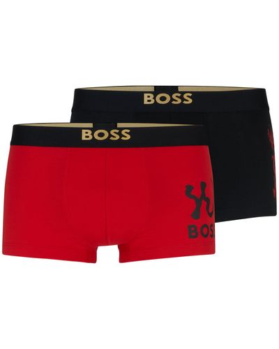 BOSS Lot de deux boxers courts en coton stretch à motif artistique spécial - Rouge
