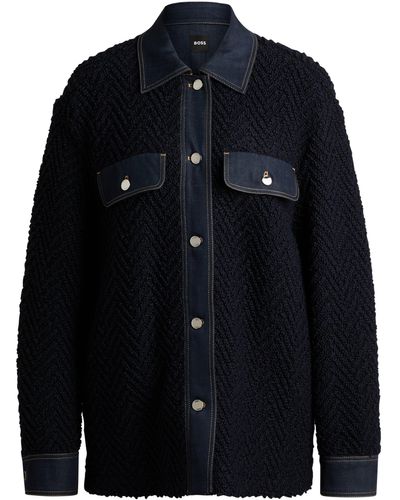 BOSS Regular-fit Tweed Blazer Met Effen Details - Blauw
