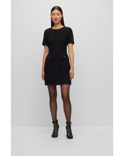 BOSS Slim-fit Tweed Dress With Button-detail Pockets - Black