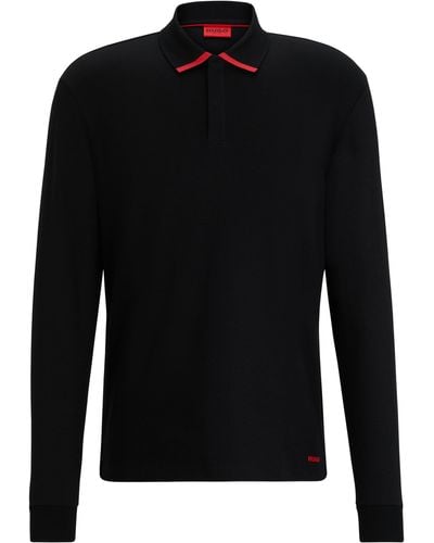 HUGO Poloshirt aus Baumwoll-Jersey mit Paspeln am Kragen - Schwarz
