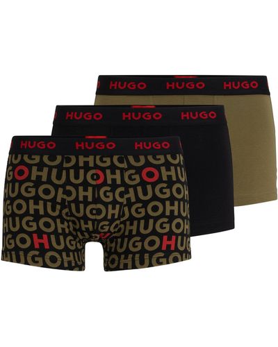 HUGO Boxer corti in cotone elasticizzato con elastico in vita con logo in confezione da tre - Nero