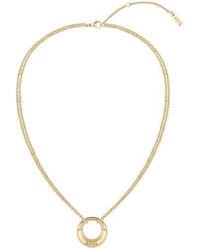 BOSS Gold-tone Necklace With Branded Pendant - Metallic