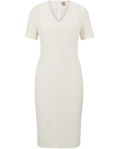 BOSS Slim-Fit Business-Kleid aus Stretch-Gewebe - Weiß