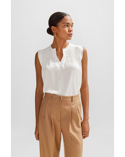 BOSS Relaxed-fit Tailored Blouse In Stretch Silk - White
