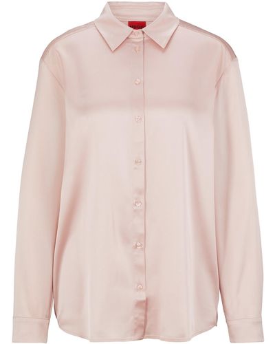 HUGO Relaxed-fit Blouse In Stretch Satin - Pink