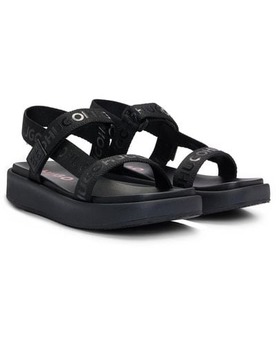 HUGO Stacked-logo Sandals With Branded Straps - Black