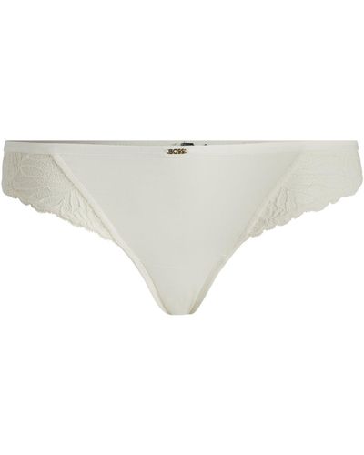 BOSS Stretch-lace Brazilian Briefs With Logo Trim - White