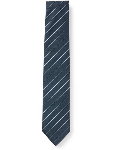 BOSS Gestreifte Krawatte aus Material-Mix mit Seiden-Anteil und Jacquard-Muster - Blau