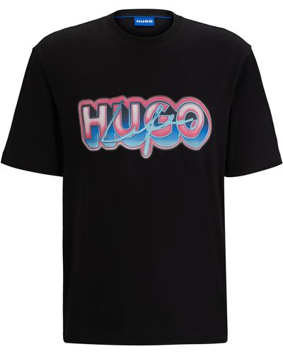HUGO T-shirt Van Katoenen Jersey Met Logographic - Zwart