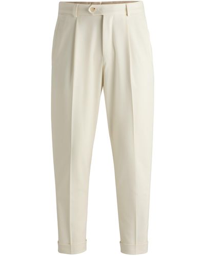 BOSS Relaxed-fit Pants In Cotton, Wool And Stretch - Natural