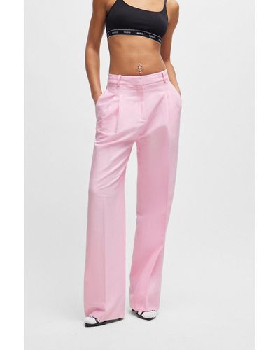 HUGO Relaxed-fit Trousers With Double Front Pleats - Pink