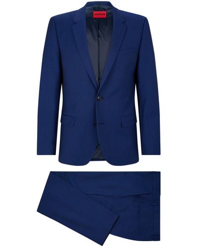 HUGO Patterned Slim-fit Suit In A Performance-stretch Wool Blend - Blue