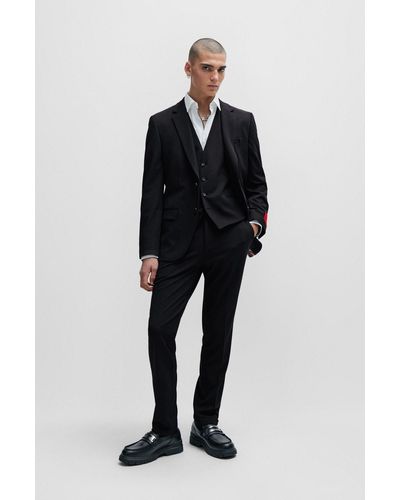 HUGO Three-piece Slim-fit Suit In Performance-stretch Jersey - Black