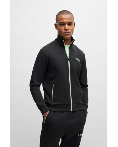 BOSS Cotton-blend Zip-up Sweatshirt With 3d-moulded Logo - Black